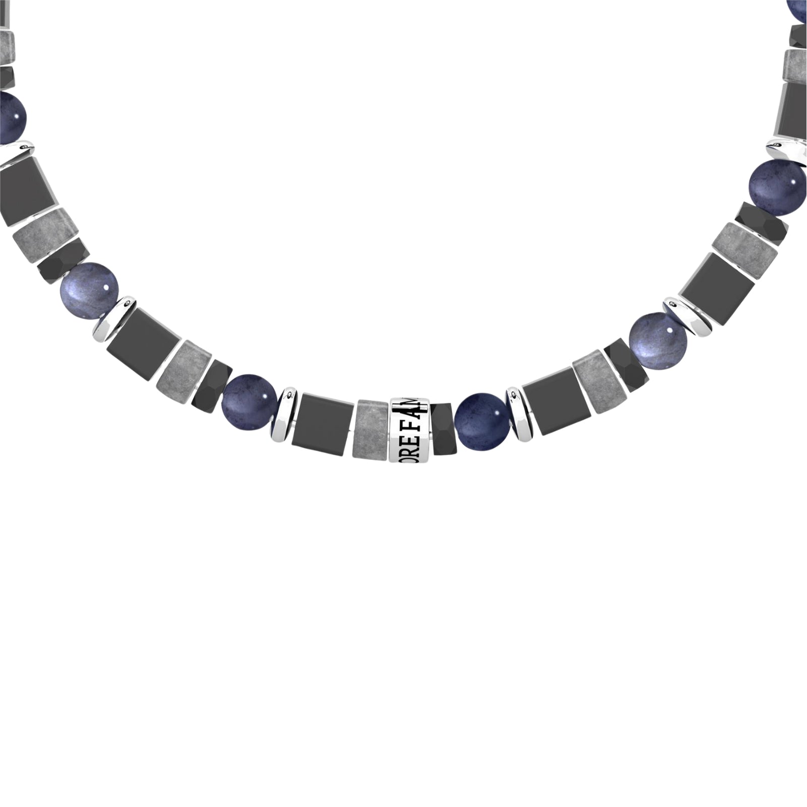 Bracciale uomo Kidult in acciaio con pietre blu nere e grigie Regolabile 19-21 cm