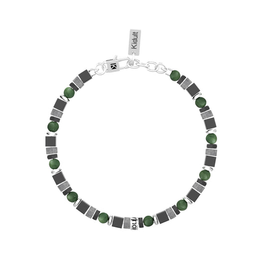 Bracciale uomo Kidult acciaio con pietre verdi nere e grigie Regolabile 19-21 cm