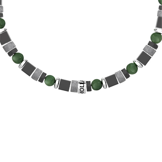 Bracciale uomo Kidult acciaio con pietre verdi nere e grigie Regolabile 19-21 cm