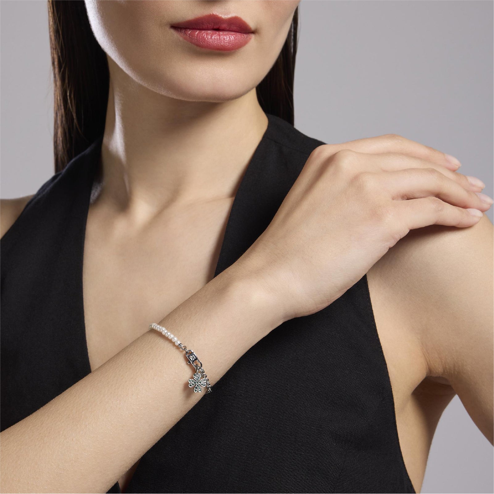 Bracciale da donna Kidult By You in acciaio con perle Regolabile 16-19 cm