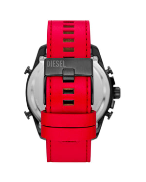 Orologio crono Diesel Mega Chief da uomo con cassa acciaio da 51 mm, quadrante analogico e digitale e cinturino in pelle rossa DZ4647