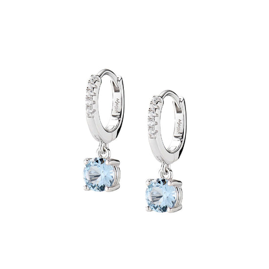 Orecchino a cerchio Amen Lady donna argento rodiato con pendente zircone azzurro ECIPBBACZ-1