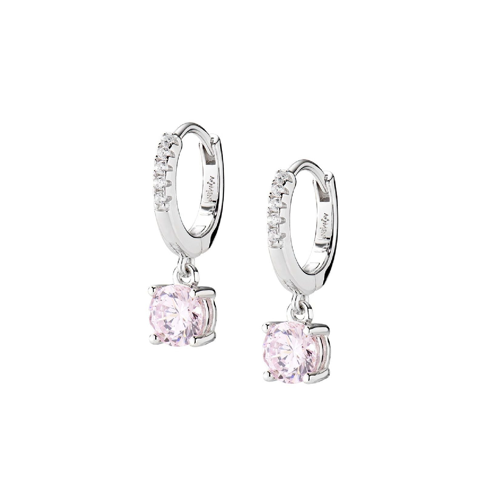 Orecchino a cerchio Amen Lady donna argento rodiato con pendente zircone rosa ECIPBBROZ-1