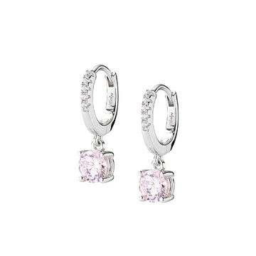 Orecchino a cerchio Amen Lady donna argento rodiato con pendente zircone rosa ECIPBBROZ-1