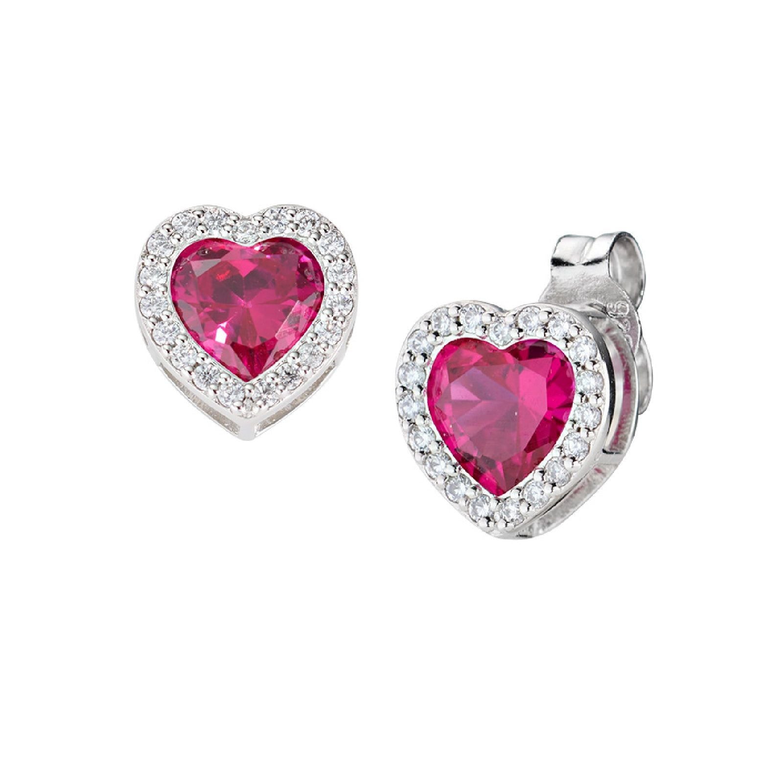Orecchini lobo donna Amen Amore in argento a cuore con zirconi bianchi e rossi EHHBBRZ-1