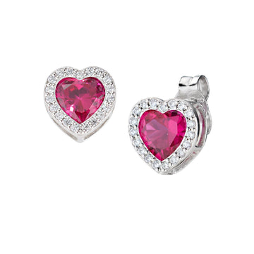 Orecchini lobo donna Amen Amore in argento a cuore con zirconi bianchi e rossi EHHBBRZ-1