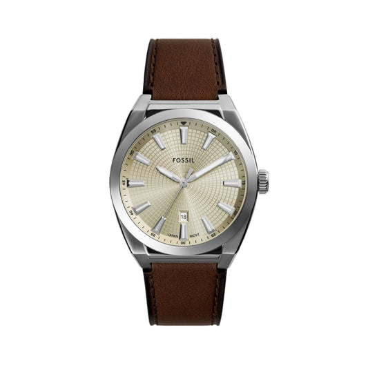Orologio al quarzo Fossil in acciaio argento e pelle marrone F.FS6071