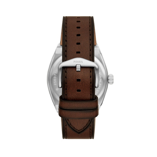 Orologio al quarzo Fossil in acciaio argento e pelle marrone F.FS6071
