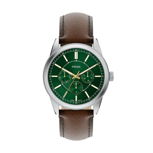 Orologio multi uomo Fossil in acciaio pelle e quadrante verde MISURA UNICA