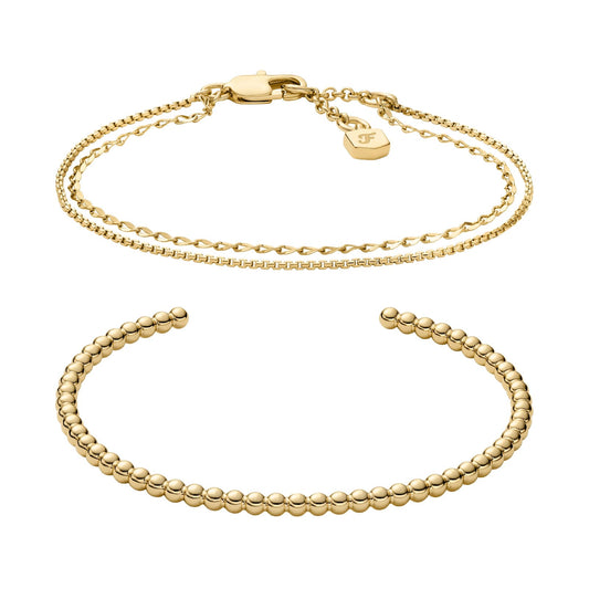 Set di bracciali rigido e catena Fossil in acciaio dorato REGOLABILE