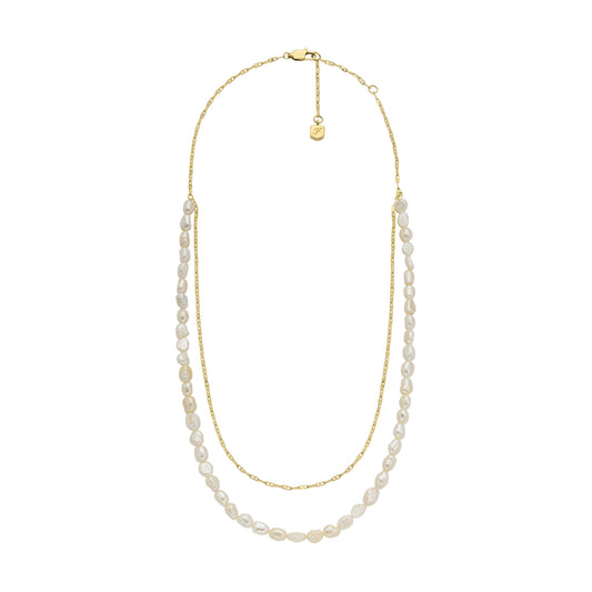Collana doppio filo Fossil in acciaio inossidabile color oro con perle F.JF04728710