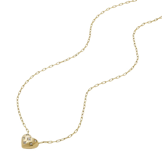 Collana girocollo Fossil in acciaio dorato cuore e cristalli