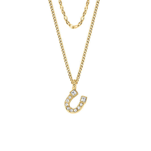 Collana Fossil in acciaio dorato con ferro di cavallo MISURA UNICA