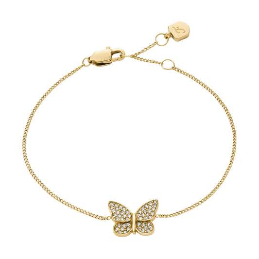 Bracciale catena Fossil in acciaio dorato con farfalla 19 cm