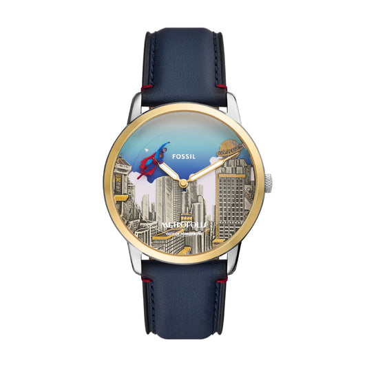 Orologio da uomo Fossil SUPERMAN in acciao e pelle blu MISURA UNICA