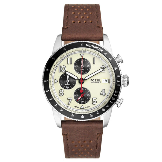 Orologio crono uomo Fossil Sport Tourer in acciaio cinturino pelle marrone 42mm FS6042-1