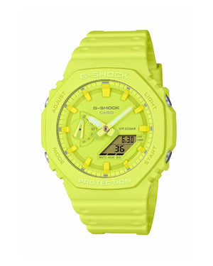 Orologio digitale e analogico da uomo Casio G-Shock con cassa 48x45mm e cinturino in resina di colore giallo fluo GA-2100-9A9ER