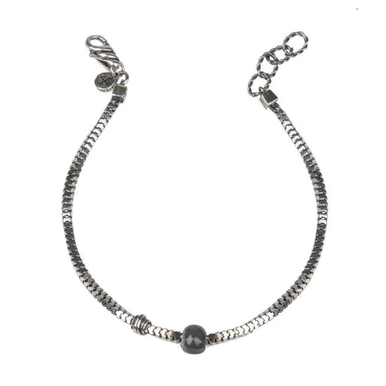 Bracciale uomo Giacomo Burroni in argento 925 pietra grigia Regolabile 19-21 cm
