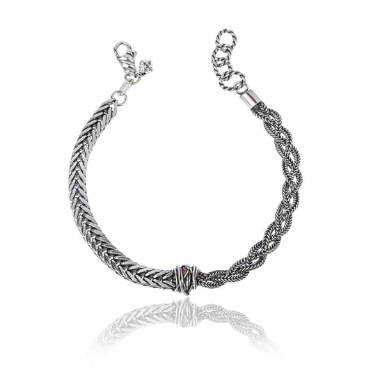Bracciale Giacomo Burroni in argento con catena a treccia Regolabile 19-21 cm
