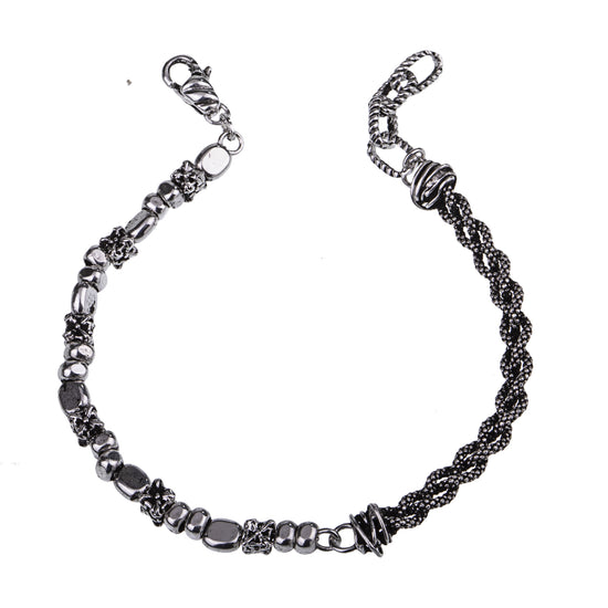 Bracciale uomo Giacomo Burroni argento pepite e cubi gotici Regolabile 19-21 cm