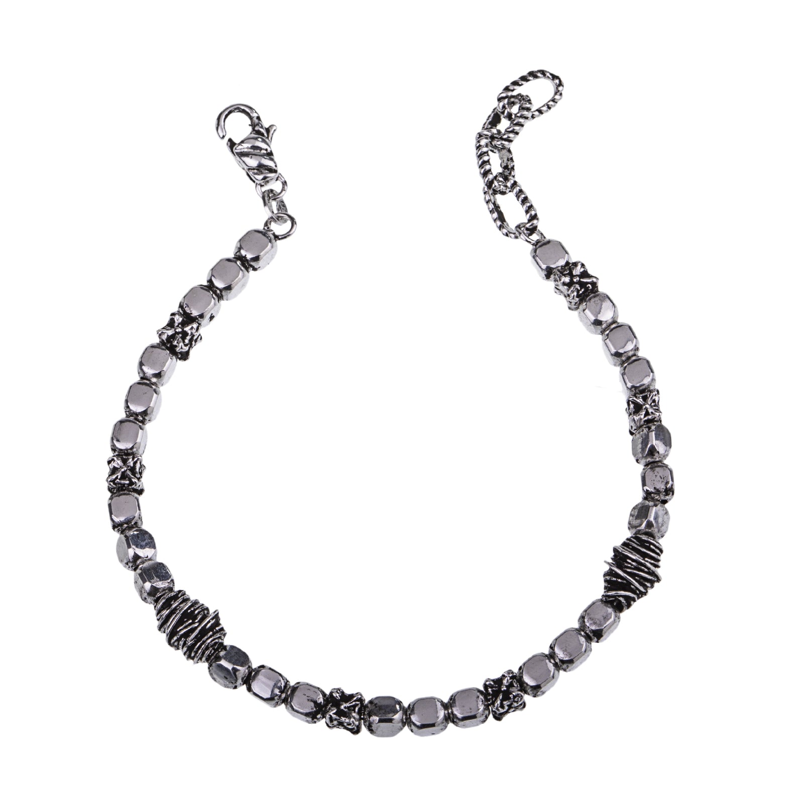 Bracciale uomo Giacomo Burroni argento filigrana e pepite Regolabile 19-21 cm