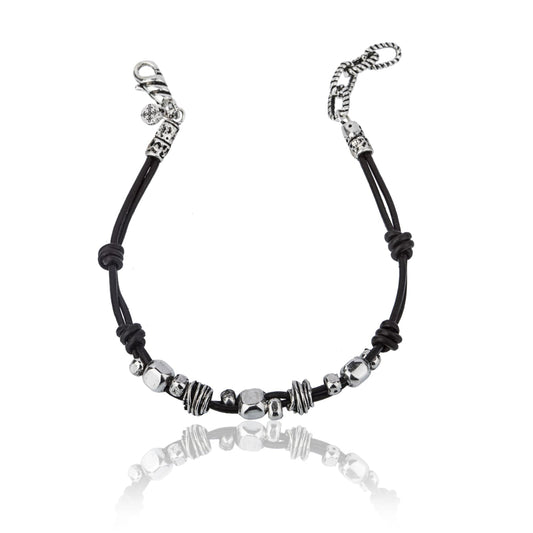Bracciale Giacomo Burroni in argento e pelle con pepite Regolabile 19-21 cm