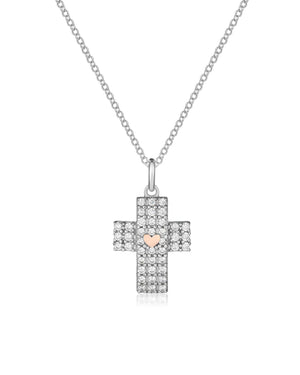 Collana da donna Roberto Giannotti Microlighting in argento 925 con ciondolo a croce con pavé di zirconi bianchi e cuore GIA446