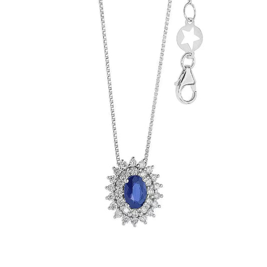 Collana donna Comete Regina oro bianco diamanti 0,39ct e zaffiro 0,65ct GLB1601-1