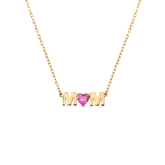 Collana donna Rue Des Mille Mum Selection argento oro scritta mom e pietra rosa GRZ-CUO-MUM-AU-1