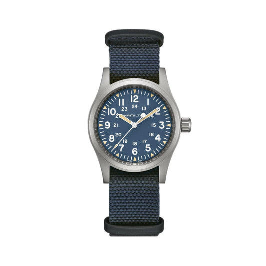 Orologio uomo Hamilton Khaki Field in acciaio e tessuto blu 38mm H69439940-1
