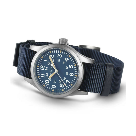 Orologio uomo Hamilton Khaki Field in acciaio e tessuto blu 38mm H69439940-2