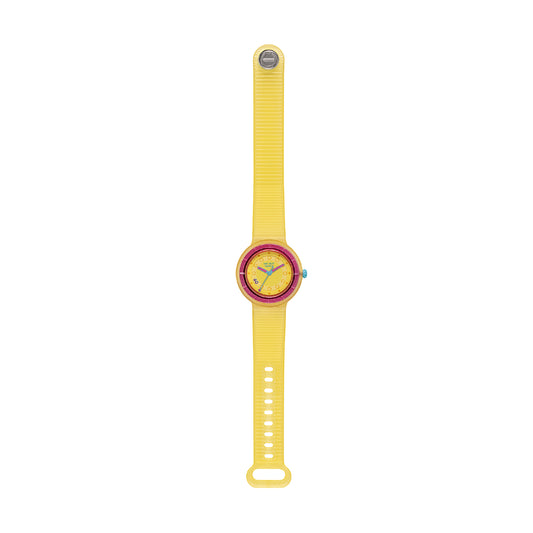 Orologio donna Hip Hop in silicone giallo e ghiera rosa MISURA UNICA