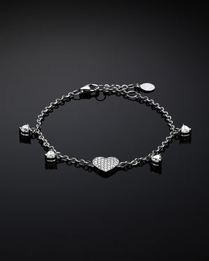 Bracciale catena della collezione Chiara Ferragni Silver da donna in argento 925 con zirconi taglio cuore e ciondolo cuore con pavé J19AXD02