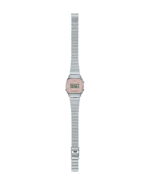 Orologio digitale donna Casio Vintage Soft Color cassa rettangolare 30x24mm resina quadrante rosa bracciale in acciaio LA670WEA-4A2EF