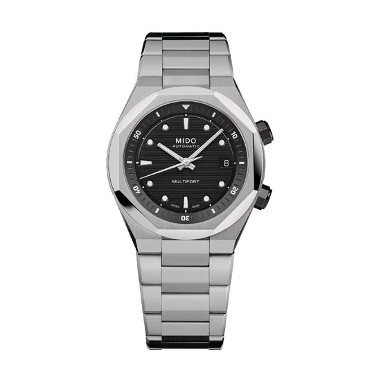 Orologio automatico Mido Multifort 8 da uomo in acciaio con quadrante nero MISURA UNICA