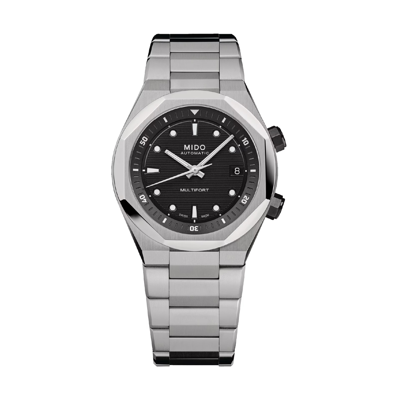 Orologio automatico Mido Multifort 8 da uomo in acciaio con quadrante nero MISURA UNICA