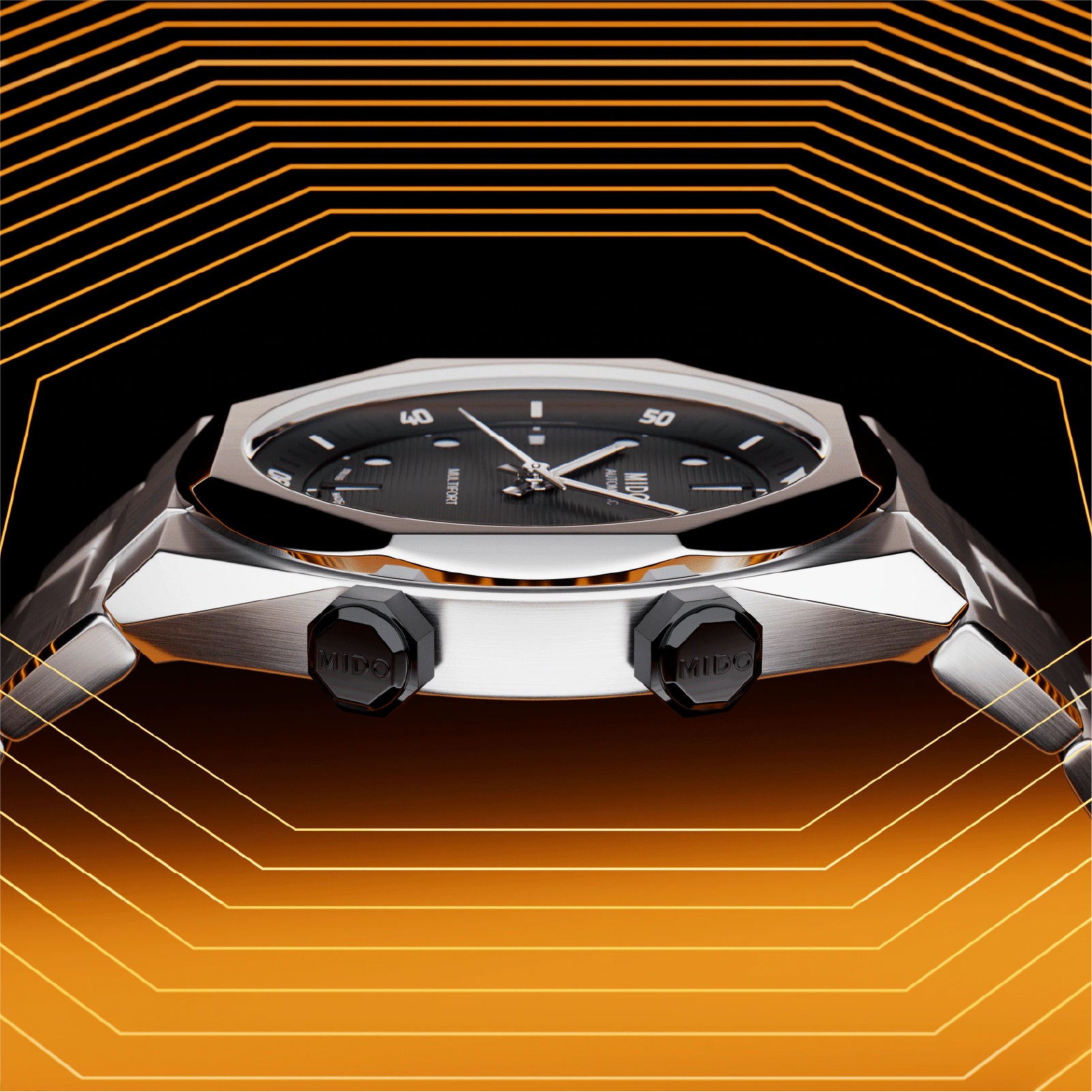 Orologio automatico Mido Multifort 8 da uomo in acciaio con quadrante nero MISURA UNICA