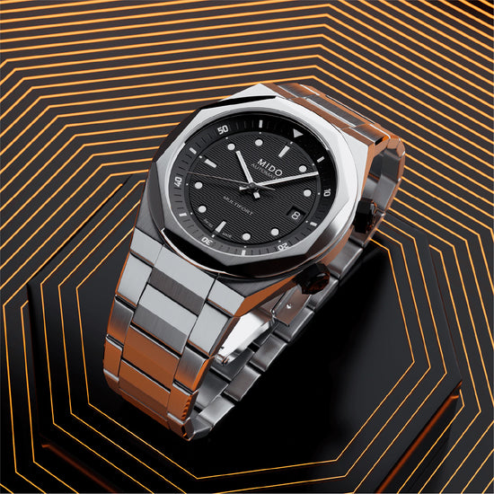 Orologio automatico Mido Multifort 8 da uomo in acciaio con quadrante nero MISURA UNICA