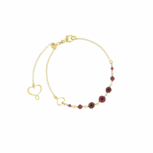 Bracciale Maman et Sophie Onda argento dorato e pietre rosse 18,5 cm