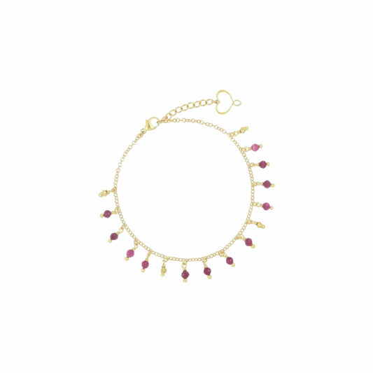 Bracciale Maman et Sophie argento dorato con rubini pendenti Regolabile 18-21,5 cm