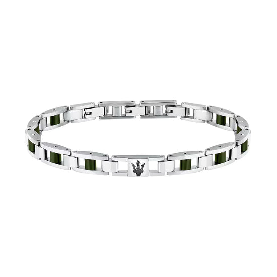 Bracciale catena da uomo Maserati acciaio rodiato e verde