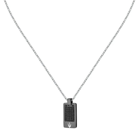Collana con pendente Maserati in acciaio argento e nero M.JM424AVD75