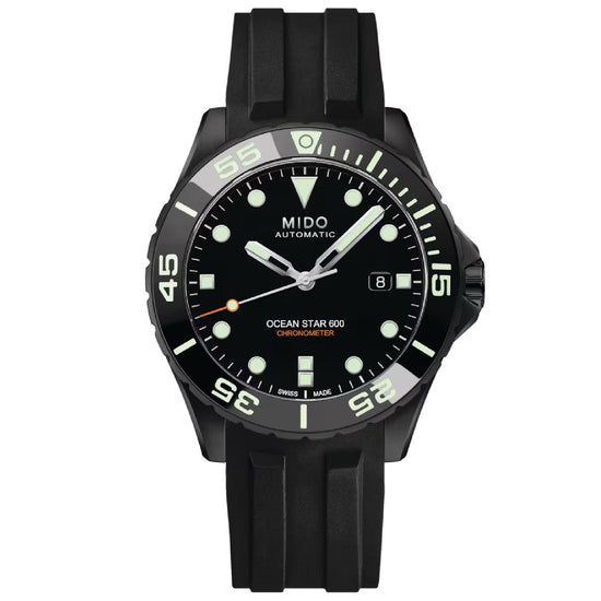 Orologio crono Mido Ocean Star 600 uomo acciaio nero datario riserva 80H M0266083305100-1