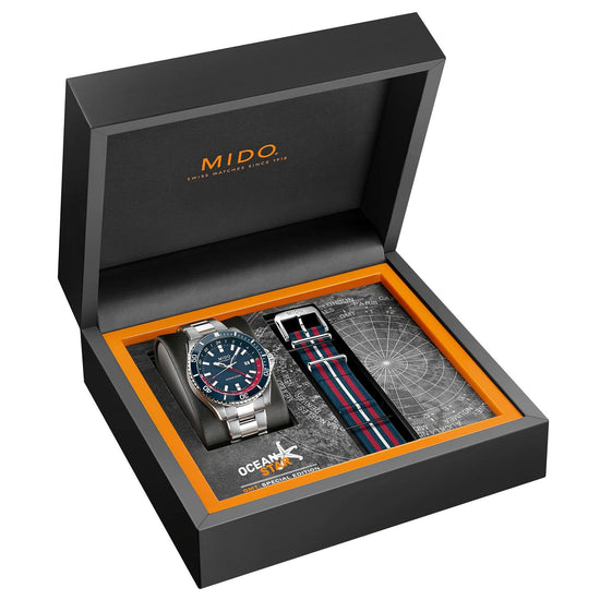 Orologio automatico uomo Mido Ocean Star GMT in acciaio quadrante blu 44 mm M0266291104100-7