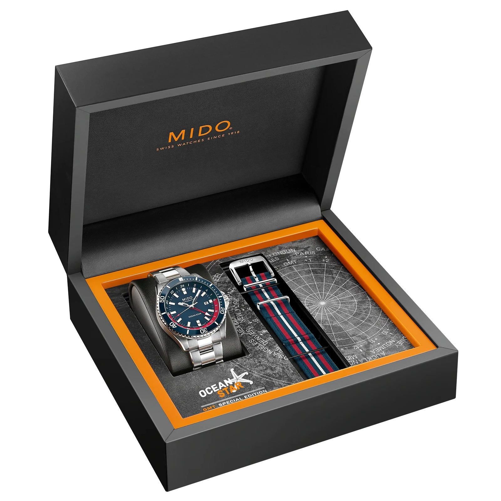 Orologio automatico uomo Mido Ocean Star GMT in acciaio quadrante blu 44 mm M0266291104100-7