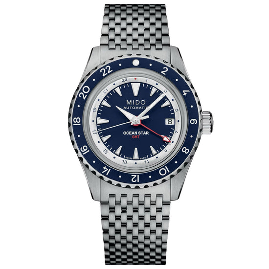 Orologio automatico uomo Mido Ocean Star GMT in acciaio quadrante blu 40,5mm