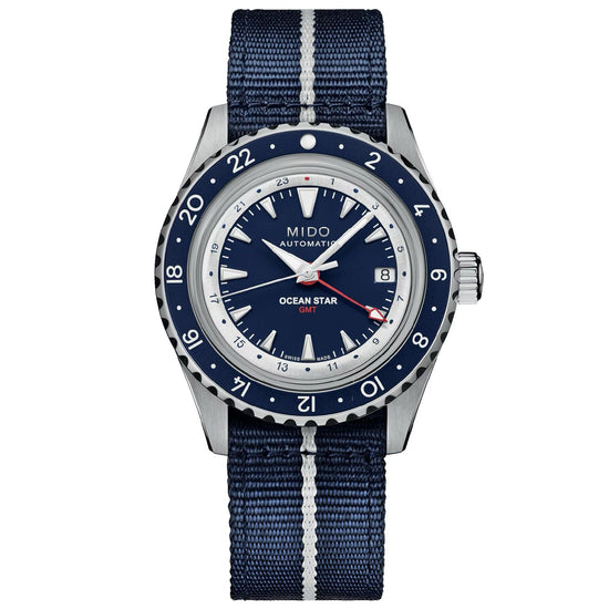 Orologio automatico uomo Mido Ocean Star GMT in acciaio quadrante blu 40,5mm