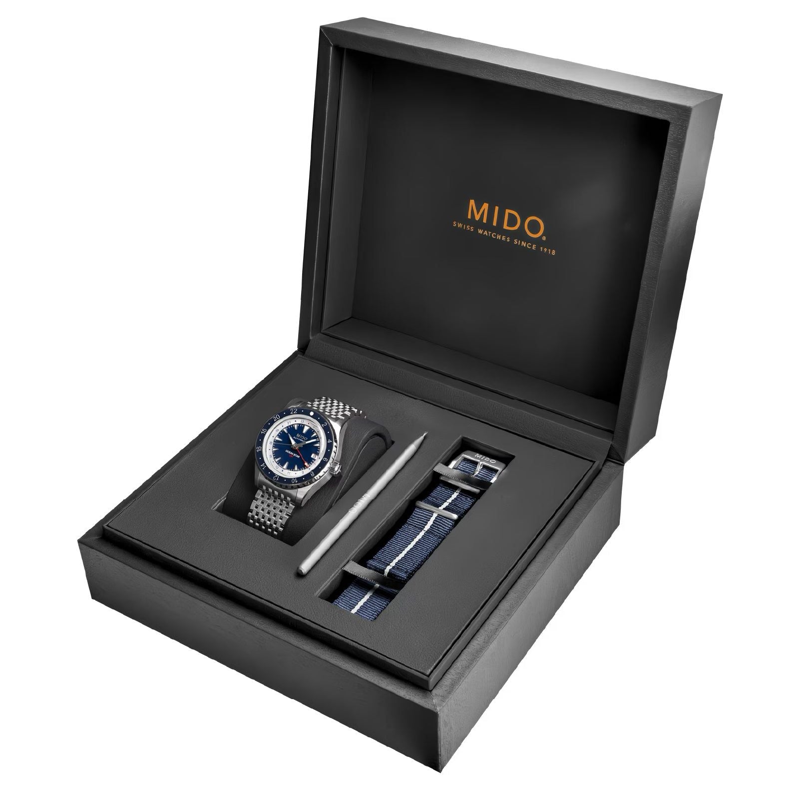 Orologio automatico uomo Mido Ocean Star GMT in acciaio quadrante blu 40,5mm