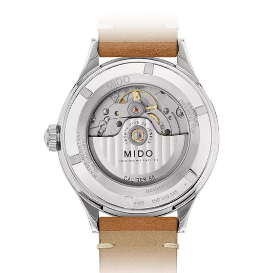 Orologio automatico Mido Multifort uomo acciaio e pelle marrone, datario, riserva 80H M0404071604000-2