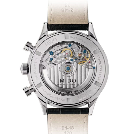 Orologio crono auto Mido Multifort uomo acciaio pelle nera datario riserva 60H M0404271605200-2